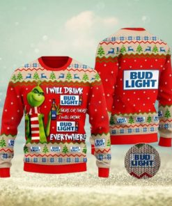 Bud Light Grinch Ugly Beer Ugly Christmas Sweater Xmas 3D Printed Christmas Sweater Gift