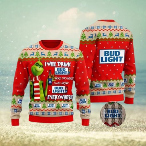 Bud Light Grinch Ugly Beer Ugly Christmas Sweater Xmas 3D Printed Christmas Sweater Gift