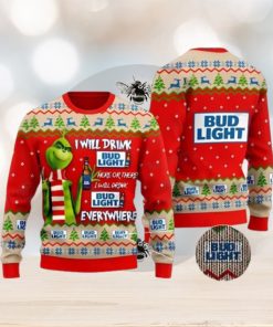 Bud Light Grinch Ugly Beer Ugly Christmas Sweater Xmas 3D Printed Christmas Sweater Gift