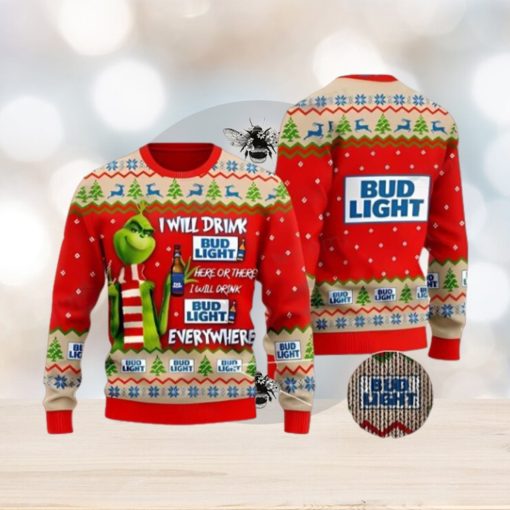 Bud Light Grinch Ugly Beer Ugly Christmas Sweater Xmas 3D Printed Christmas Sweater Gift