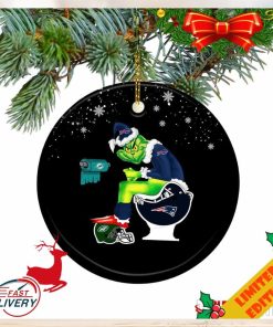 Buffalo Bills Grinch Santa Claus Sitting New England Patriots Toilet Christmas 2023 Ornament