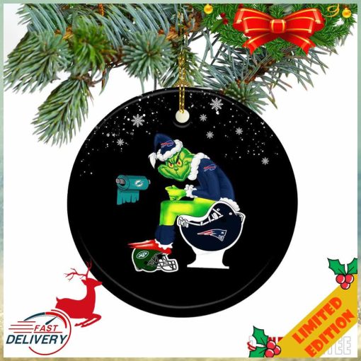 Buffalo Bills Grinch Santa Claus Sitting New England Patriots Toilet Christmas 2023 Ornament