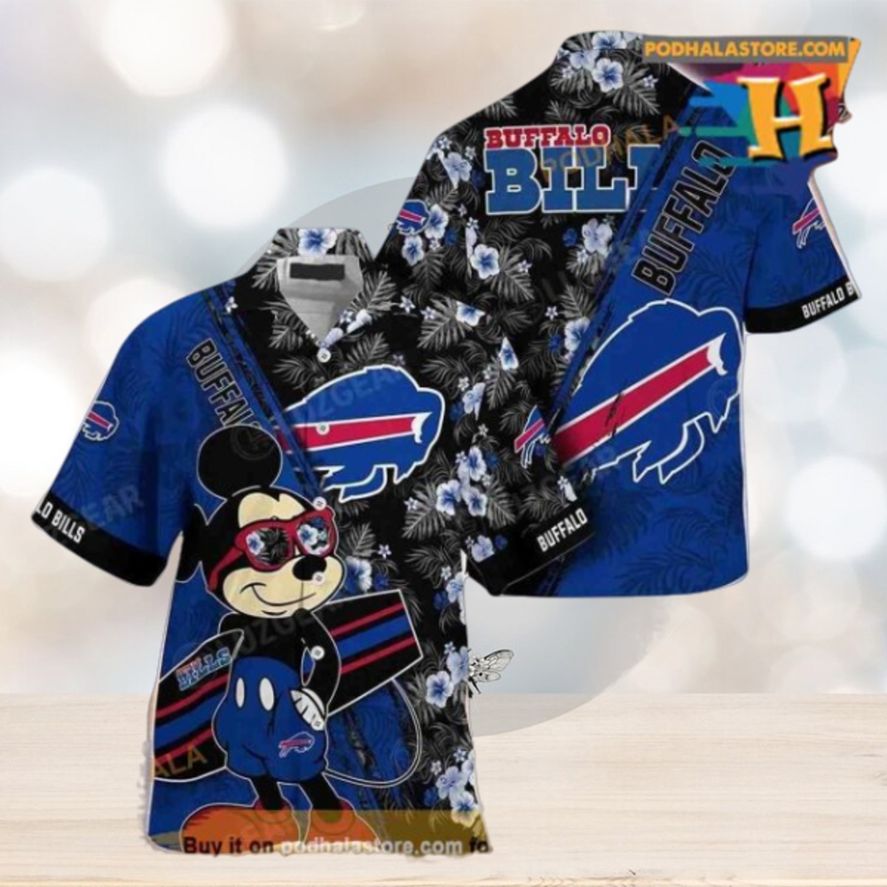 Buffalo Bills NFL Hawaiian Shirt Mickey Print Floral Pattern Summer For Sports Fans Buffalo Bills NFL Hawaiian Shirt Mickey Print Floral Pattern Summer For Sports Fans