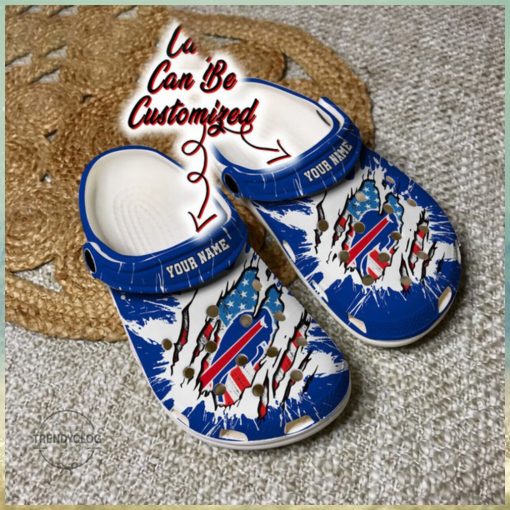 Buffalo Bills Personalized Buffalo Bills Football Ripped American Flag Clog Shoes