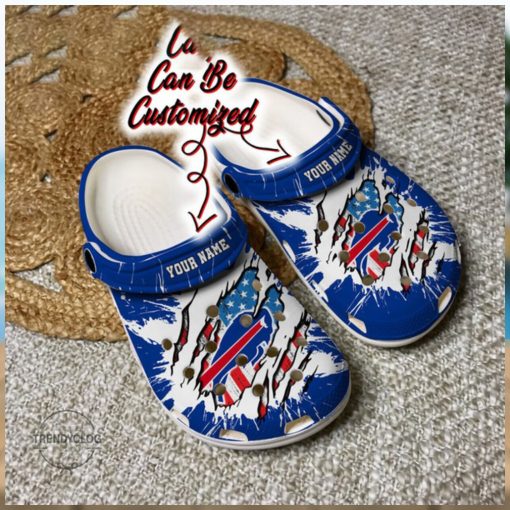 Buffalo Bills Personalized Buffalo Bills Football Ripped American Flag Clog Shoes