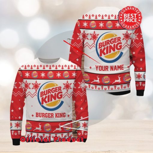 Buger King Custom Name White Design Logo Snowflake Ugly Christmas Sweater
