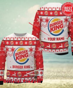 Buger King Custom Name White Design Logo Snowflake Ugly Christmas Sweater