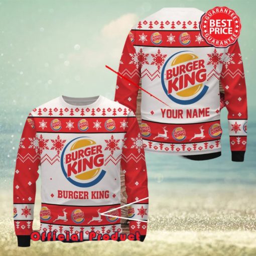 Buger King Custom Name White Design Logo Snowflake Ugly Christmas Sweater