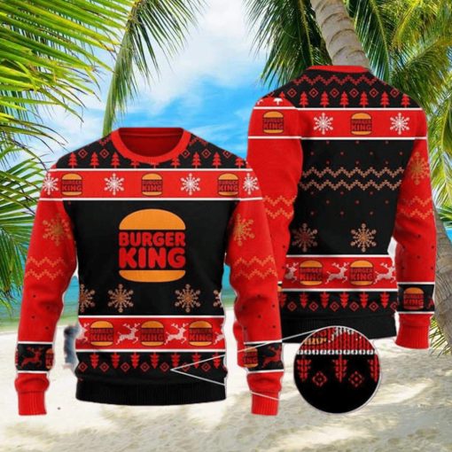 Burger King With Christmas Tree Pattern 2023 Ugly Christmas Sweater