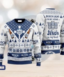 Busch Light In My Veins Jesus In My Heart Ugly Christmas Sweater, Gift for Christmas Holiday