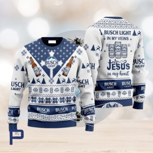 Busch Light In My Veins Jesus In My Heart Ugly Christmas Sweater, Gift for Christmas Holiday