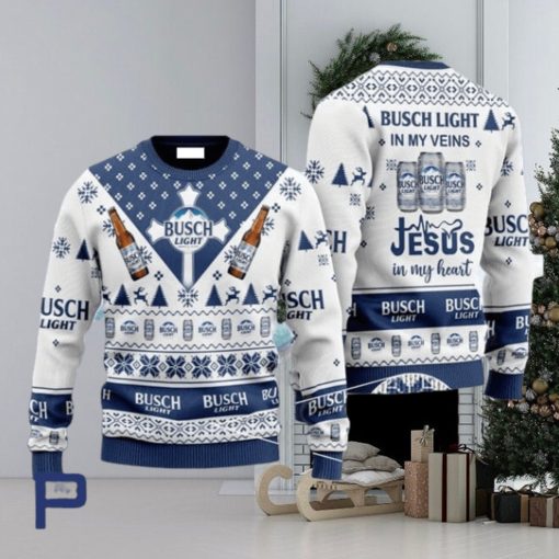 Busch Light In My Veins Jesus In My Heart Ugly Christmas Sweater, Gift for Christmas Holiday