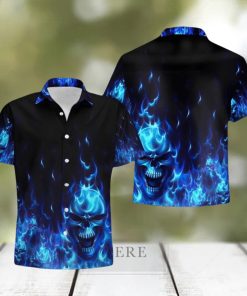 Buy Skull Flame Blue 3d All Over Hawaiian Shirtt