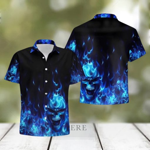 Buy Skull Flame Blue 3d All Over Hawaiian Shirtt