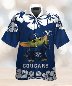 Byu Cougars Baby Yoda Short Sleeve Button Up Tropical Hawaiian Shirt