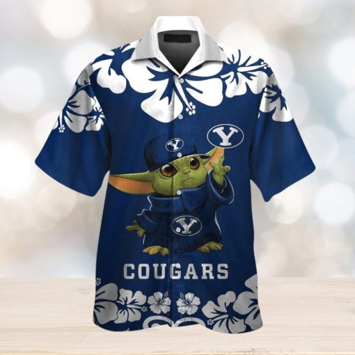 Byu Cougars Baby Yoda Short Sleeve Button Up Tropical Hawaiian Shirt