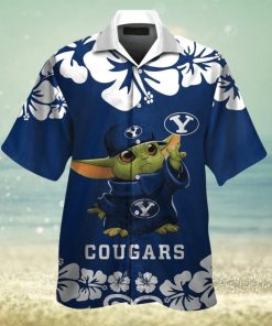 Byu Cougars Baby Yoda Short Sleeve Button Up Tropical Hawaiian Shirt