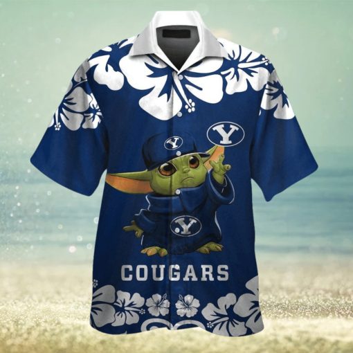 Byu Cougars Baby Yoda Short Sleeve Button Up Tropical Hawaiian Shirt