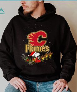 Calgary Flames NHL Santa Snoopy and Woodstock Christmas T Shirt, hoodie, sweater, long sleeve and tank top Calgary Flames NHL Santa Snoopy and Woodstock Christmas T Shirt