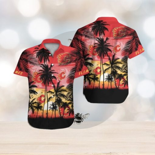 Calgary Flames Short Sleeve Button Up Tropical Shirt Hawaiian Shirt