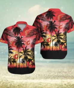 Calgary Flames Short Sleeve Button Up Tropical Shirt Hawaiian Shirt