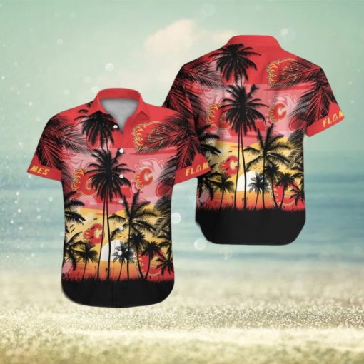 Calgary Flames Short Sleeve Button Up Tropical Shirt Hawaiian Shirt