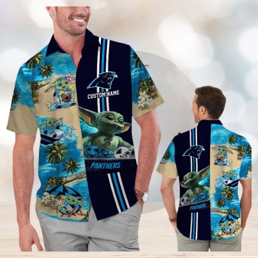 Carolina Panthers Baby Yoda Name Personalized Short Sleeve Tropical Hawaiian Shirt