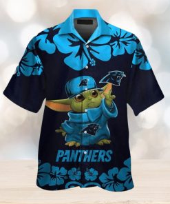 Carolina Panthers Baby Yoda Short Sleeve Button Up Tropical Hawaiian Shirt