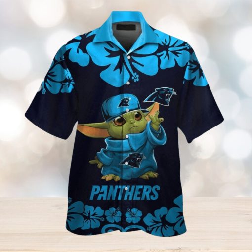 Carolina Panthers Baby Yoda Short Sleeve Button Up Tropical Hawaiian Shirt