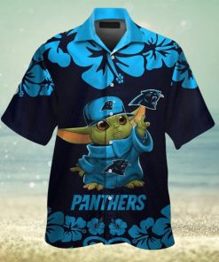 Carolina Panthers Baby Yoda Short Sleeve Button Up Tropical Hawaiian Shirt