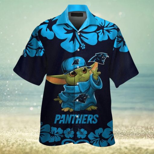 Carolina Panthers Baby Yoda Short Sleeve Button Up Tropical Hawaiian Shirt