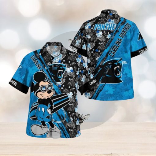 Carolina Panthers Mickey Mouse Floral Short Sleeve Hawaii Shirt