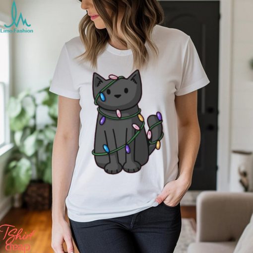 Cat Christmas Wrapped Up In Lights T Shirt