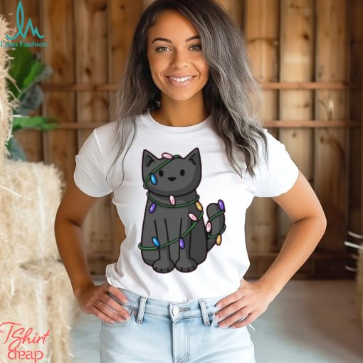 Cat Christmas Wrapped Up In Lights T Shirt