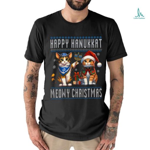 Cat Merry Christmas Happy Hanukkah Jewish Christian T shirt