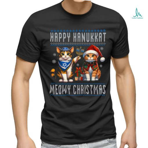 Cat Merry Christmas Happy Hanukkah Jewish Christian T shirt