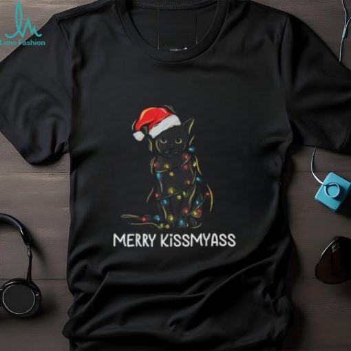 Cat Merry Kissmyass Funny Christmas Lights Shirt