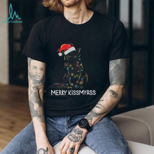 Cat Merry Kissmyass Funny Christmas Lights Shirt