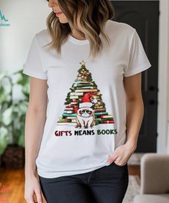 Cat Santa gifts means books Merry Christmas shirt