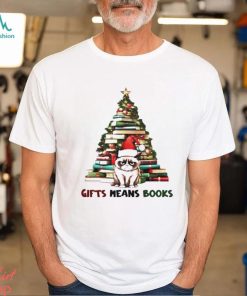 Cat Santa gifts means books Merry Christmas shirt