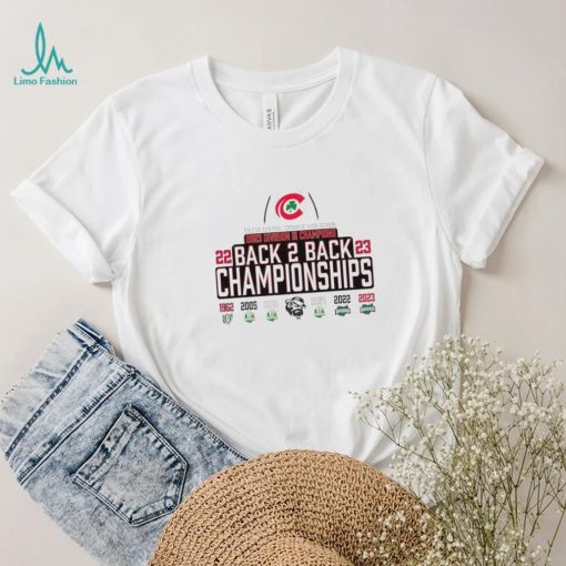 Central Catholic football 2023 Division III Champions back 2 back shirt
