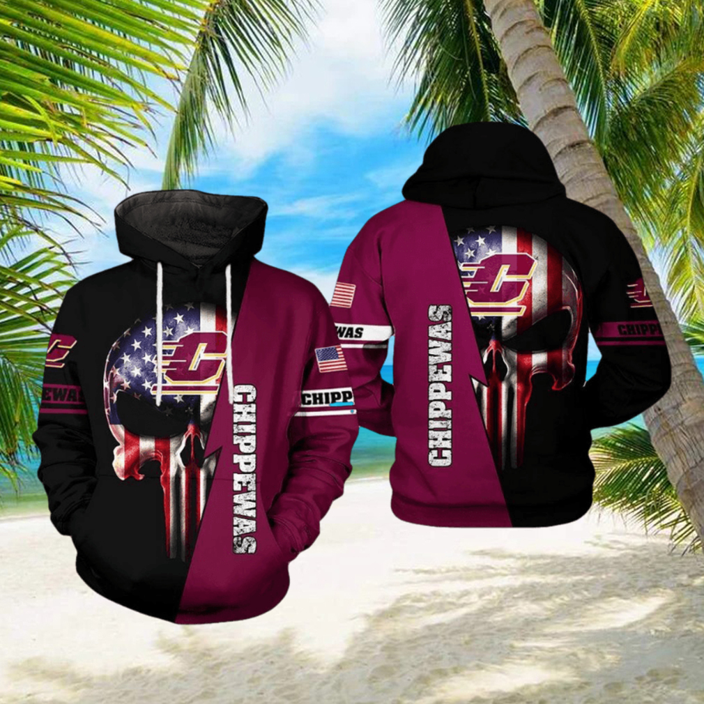 Central Michigan Chippewas NCAA US Flag Skull 3D Printed Hoodie Central Michigan Chippewas NCAA US Flag Skull 3D Printed Hoodie