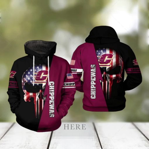 Central Michigan Chippewas NCAA US Flag Skull 3D Printed Hoodie