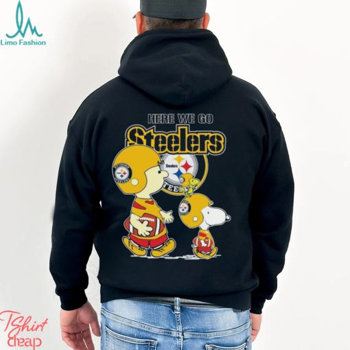 Charlie Brown Snoopy And Woodstock Road NFL Pittsburgh Steelers Here We Go Steelers 2023 Shirt