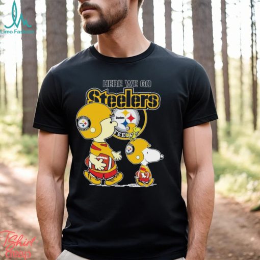 Charlie Brown Snoopy And Woodstock Road NFL Pittsburgh Steelers Here We Go Steelers 2023 Shirt