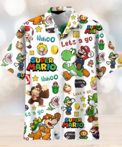 Cheap Lets Go White Super Mario Button Up Hawaiians Shirt