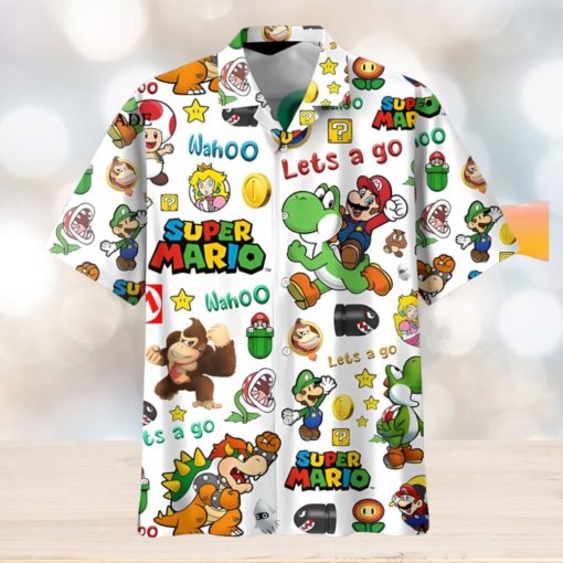 Cheap Lets Go White Super Mario Button Up Hawaiians Shirt