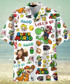 Cheap Lets Go White Super Mario Button Up Hawaiians Shirt