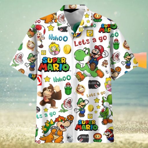 Cheap Lets Go White Super Mario Button Up Hawaiians Shirt