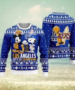 Cheap Mickey And Snoopy Los Angeles Dodgers Ugly Christmas Sweater 3D Printed Men And Women Holiday Gift